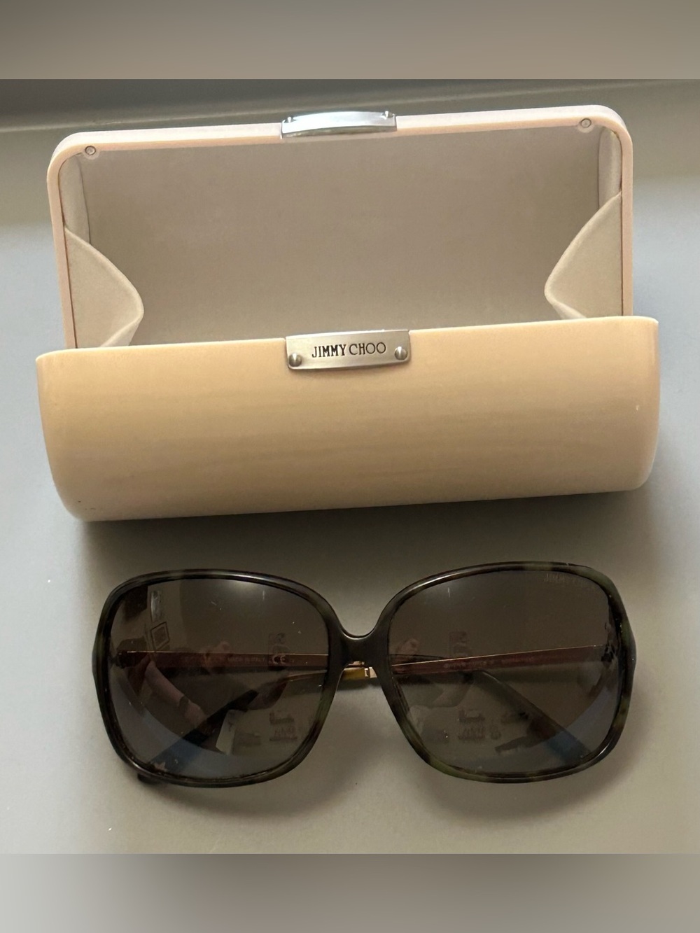 Jimmy Choo Dark Brown Gradient Oversized Sunglasses with Beige Case